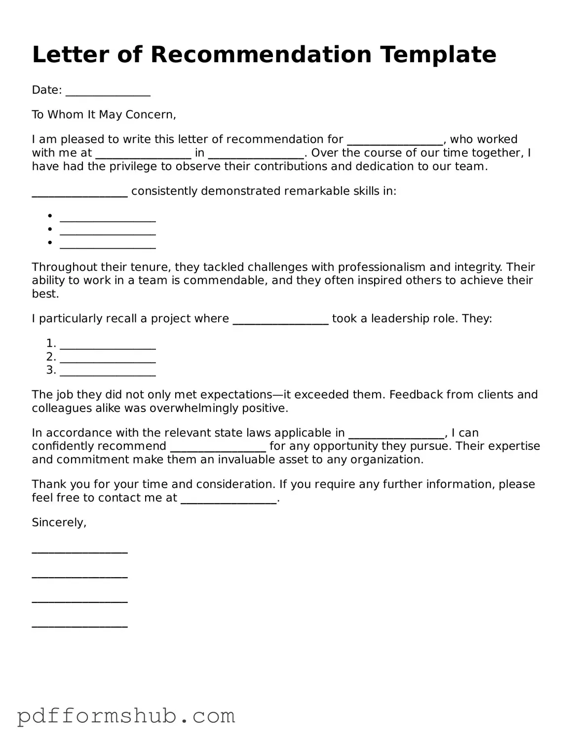 Valid Letter of Recommendation for Coworker Form