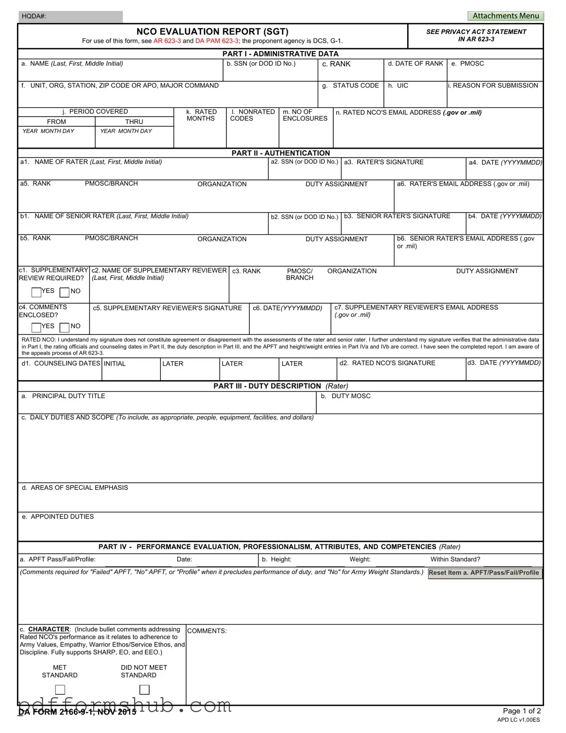Fill in Your Da 2166 9 1 Form