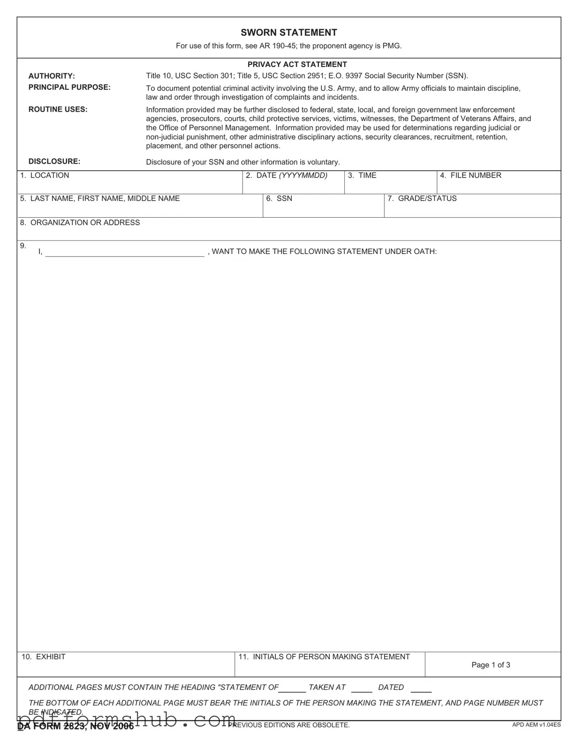 Fill in Your Da 2823 Form