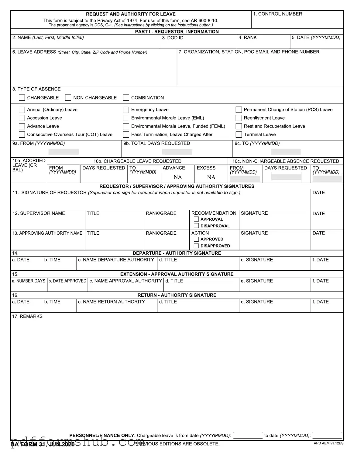 Fill in Your Da 31 Form