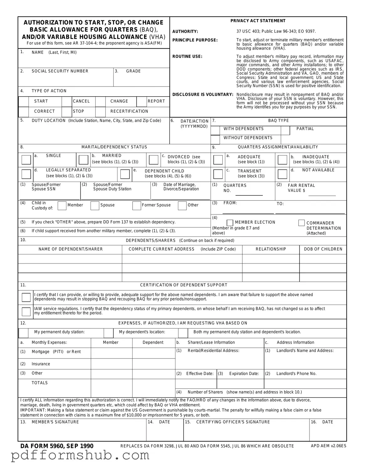 Fill in Your DA 5960 Form