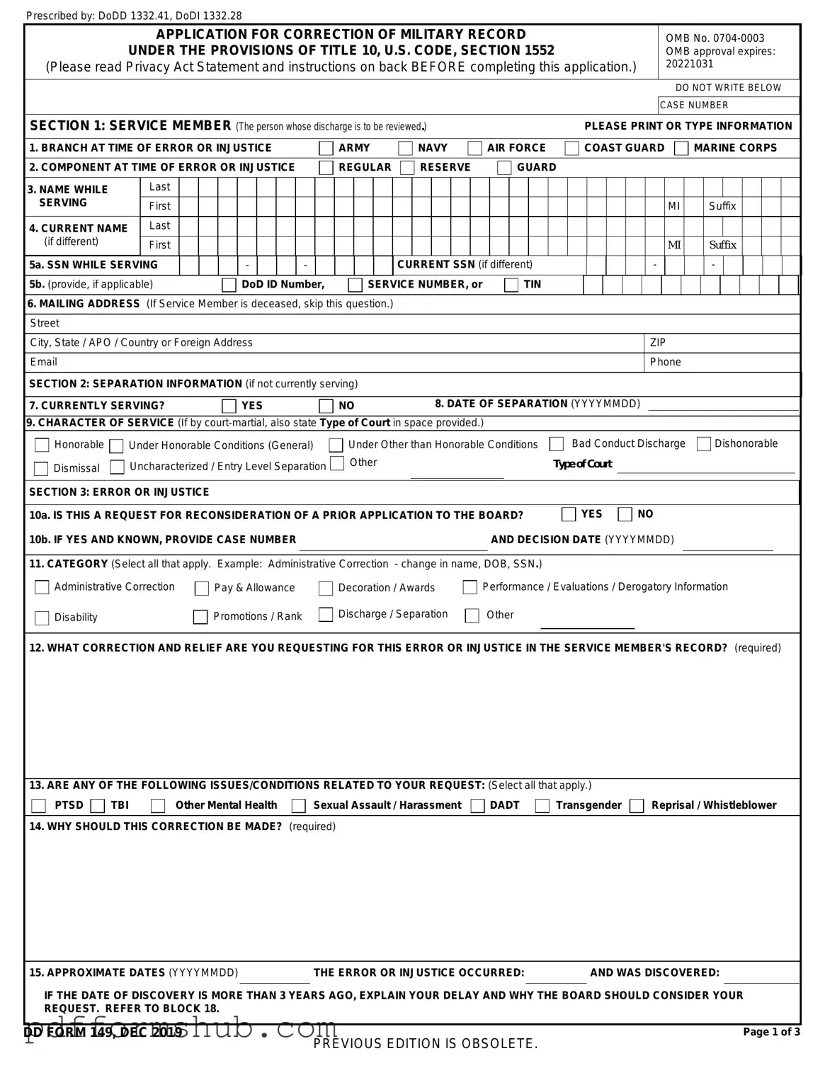 Fill in Your DD 149 Form