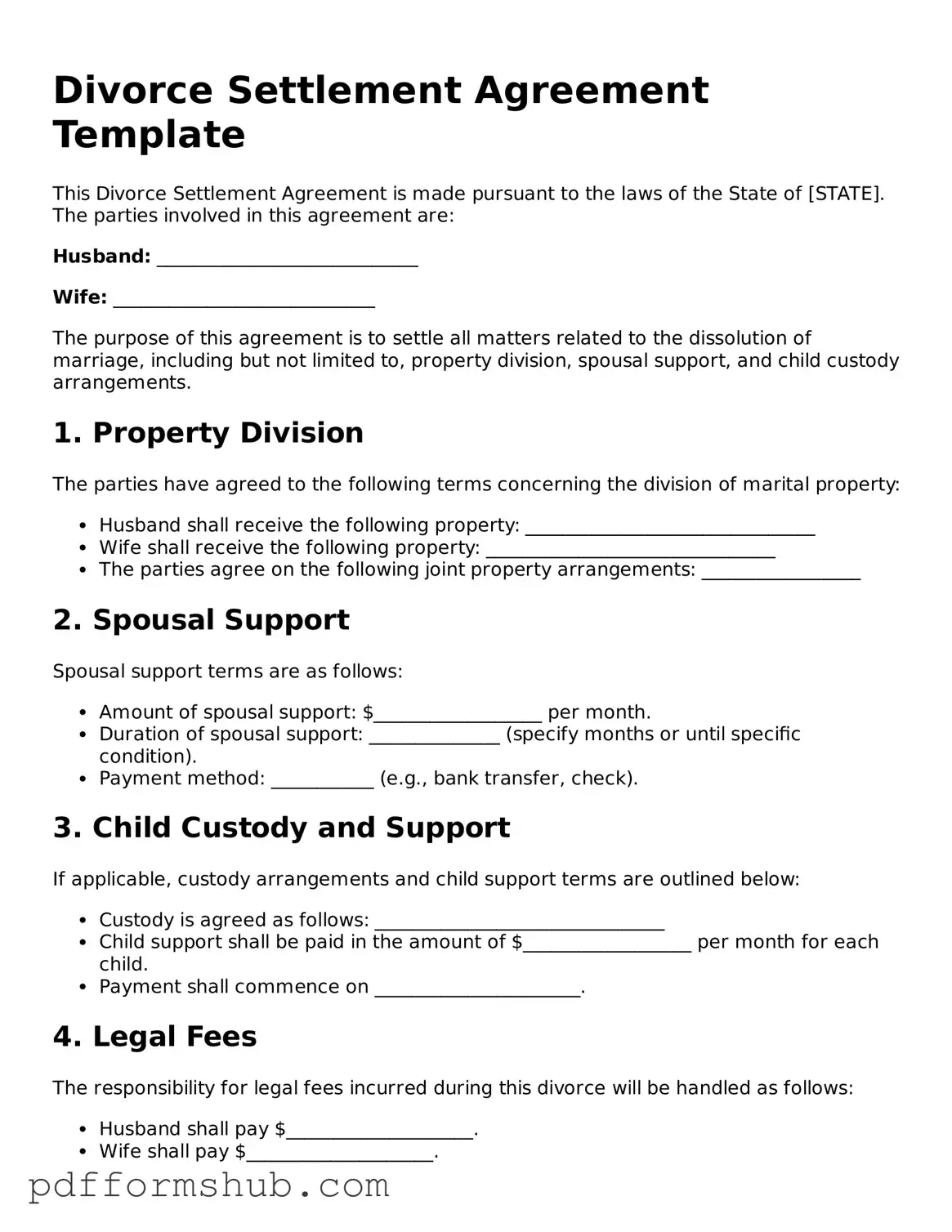 Valid Divorce Settlement Agreement Form
