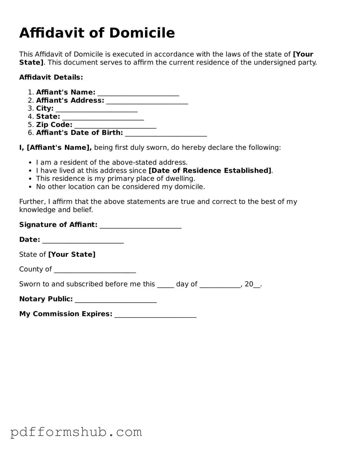 Valid Affidavit of Domicile Form