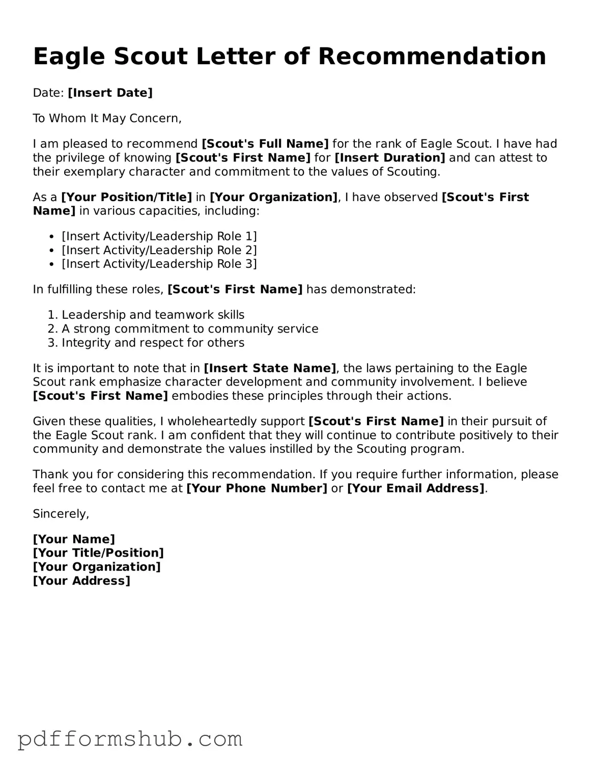 Valid Eagle Scout Letter of Recommendation Form