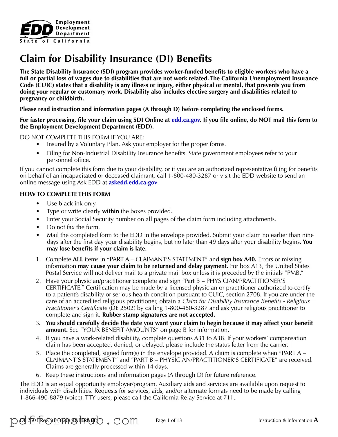 Fill in Your EDD DE 2501 Form