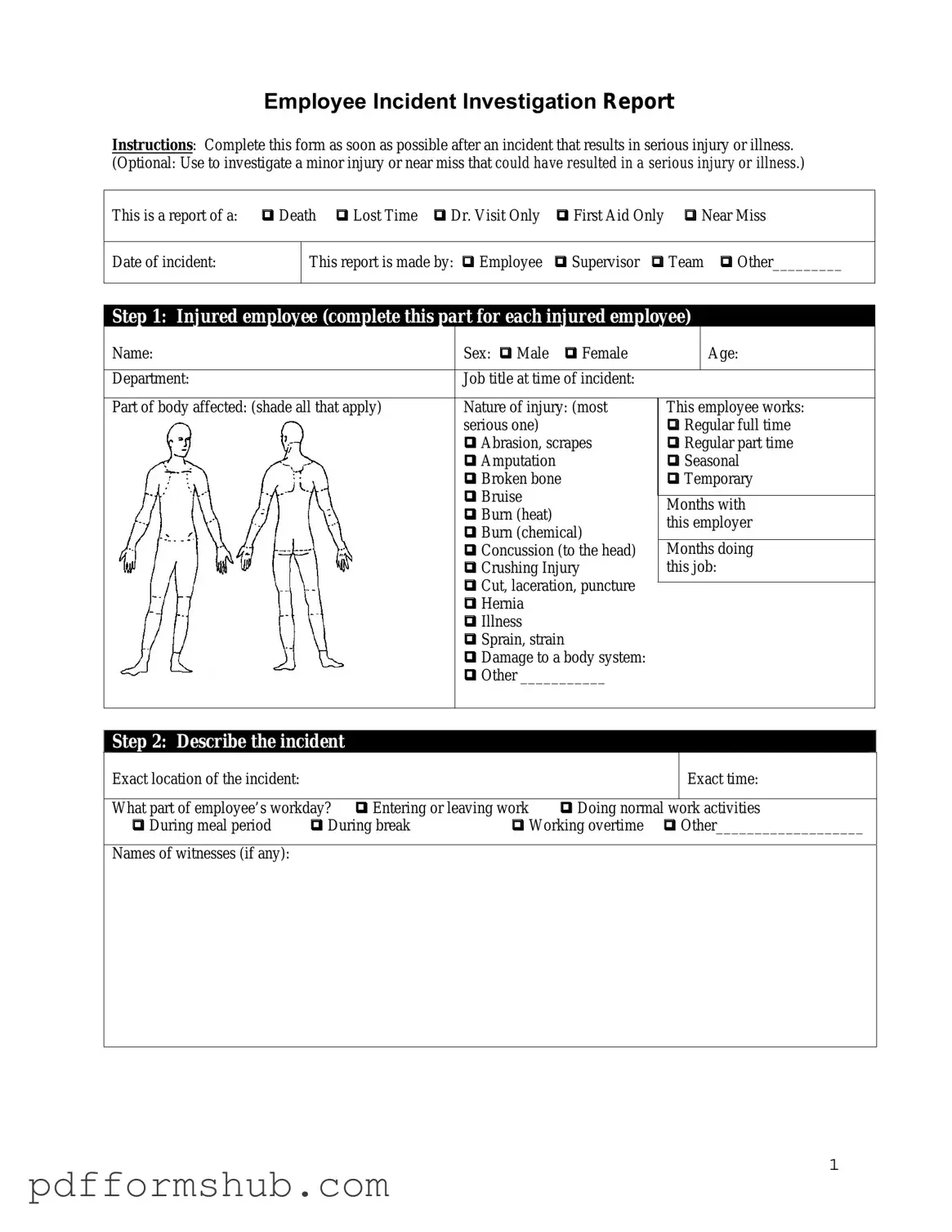 Fill in Your Employee Accident Report Form