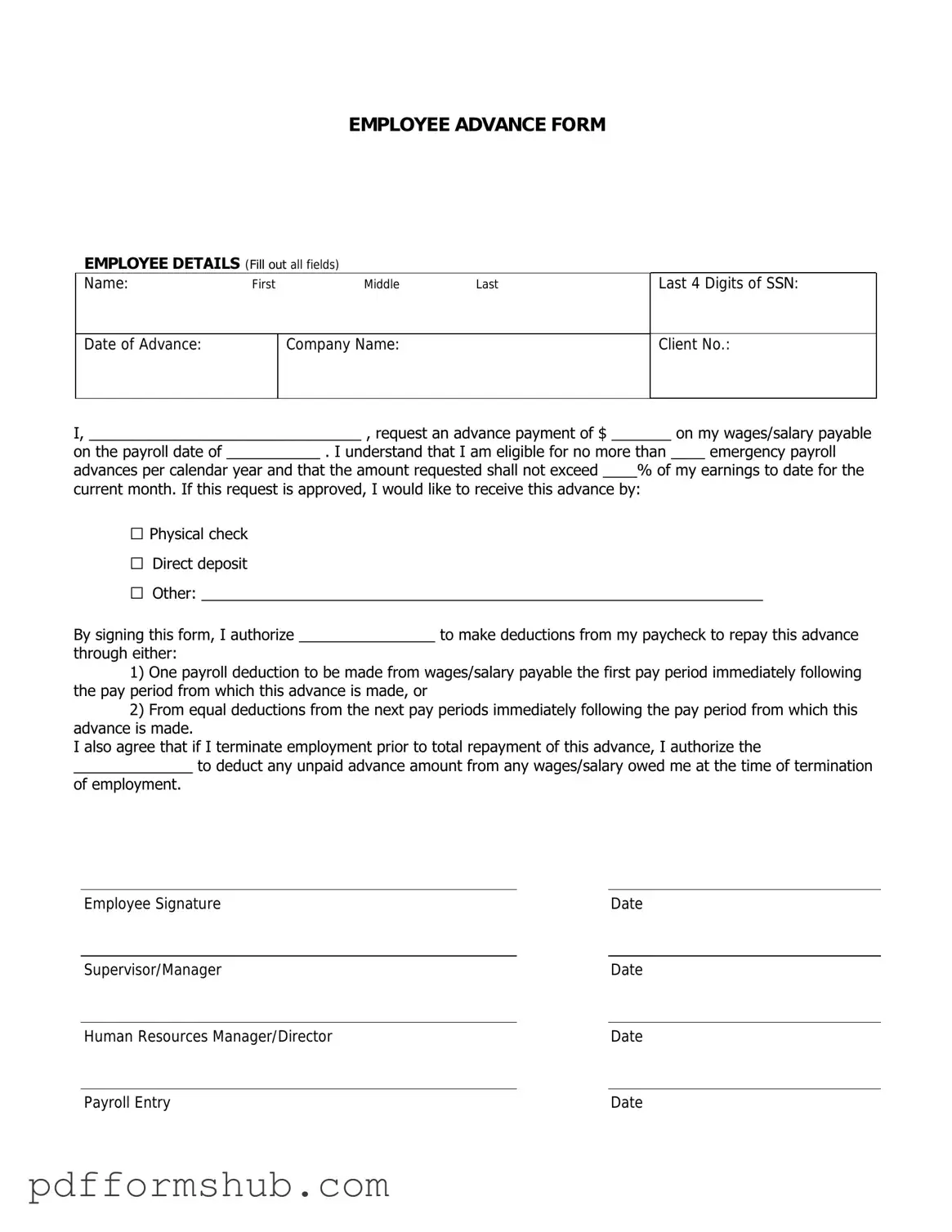 Fill in Your Employee Advance Form