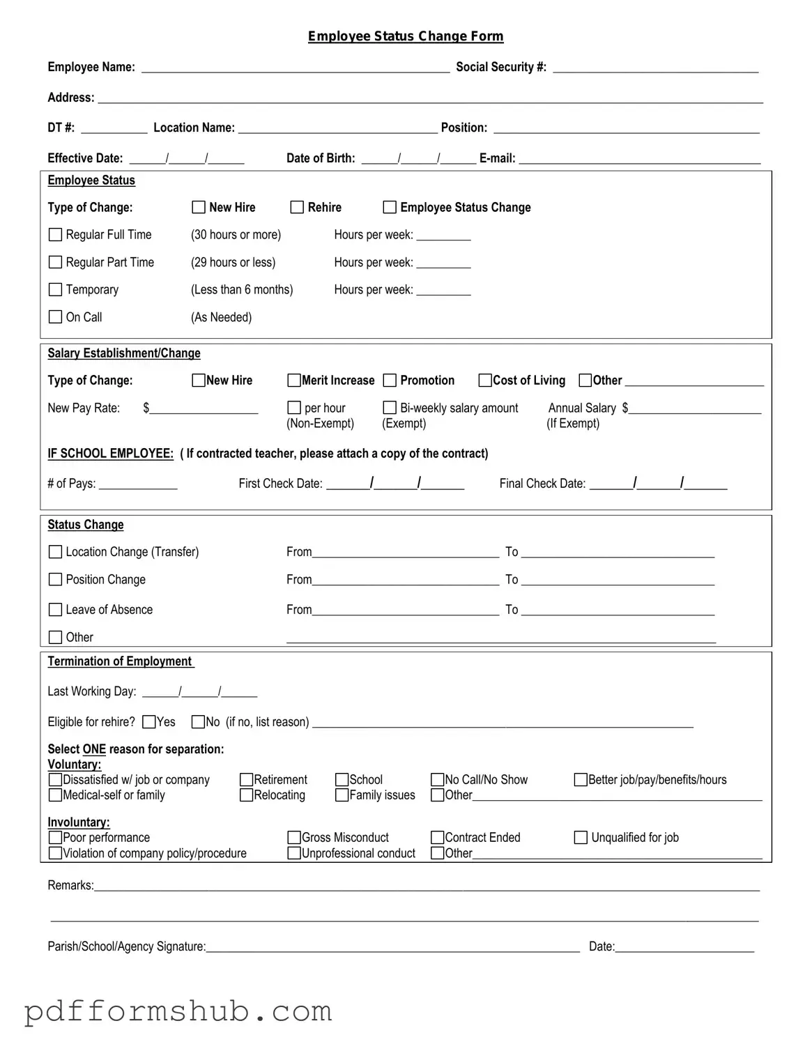 Fill in Your Employee Status Change Form