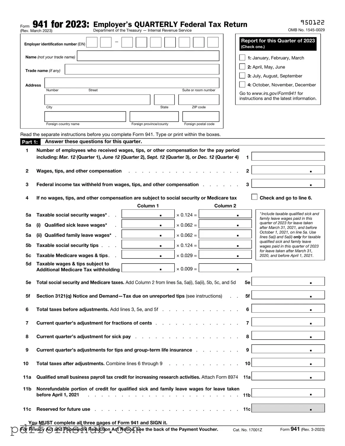 Fill in Your IRS 941 Form