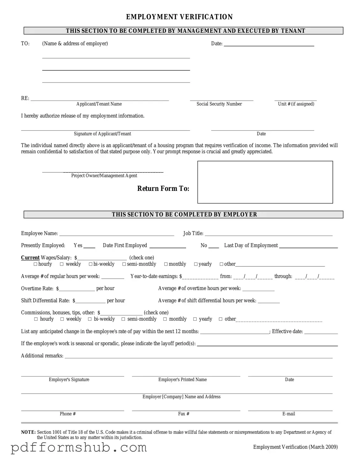 Fill in Your Employment verification form Form
