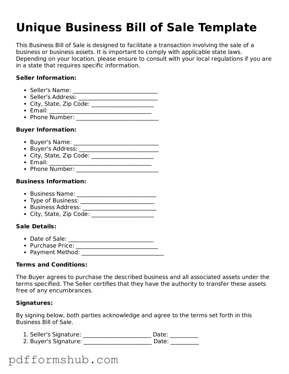 Valid Business Bill of Sale Form