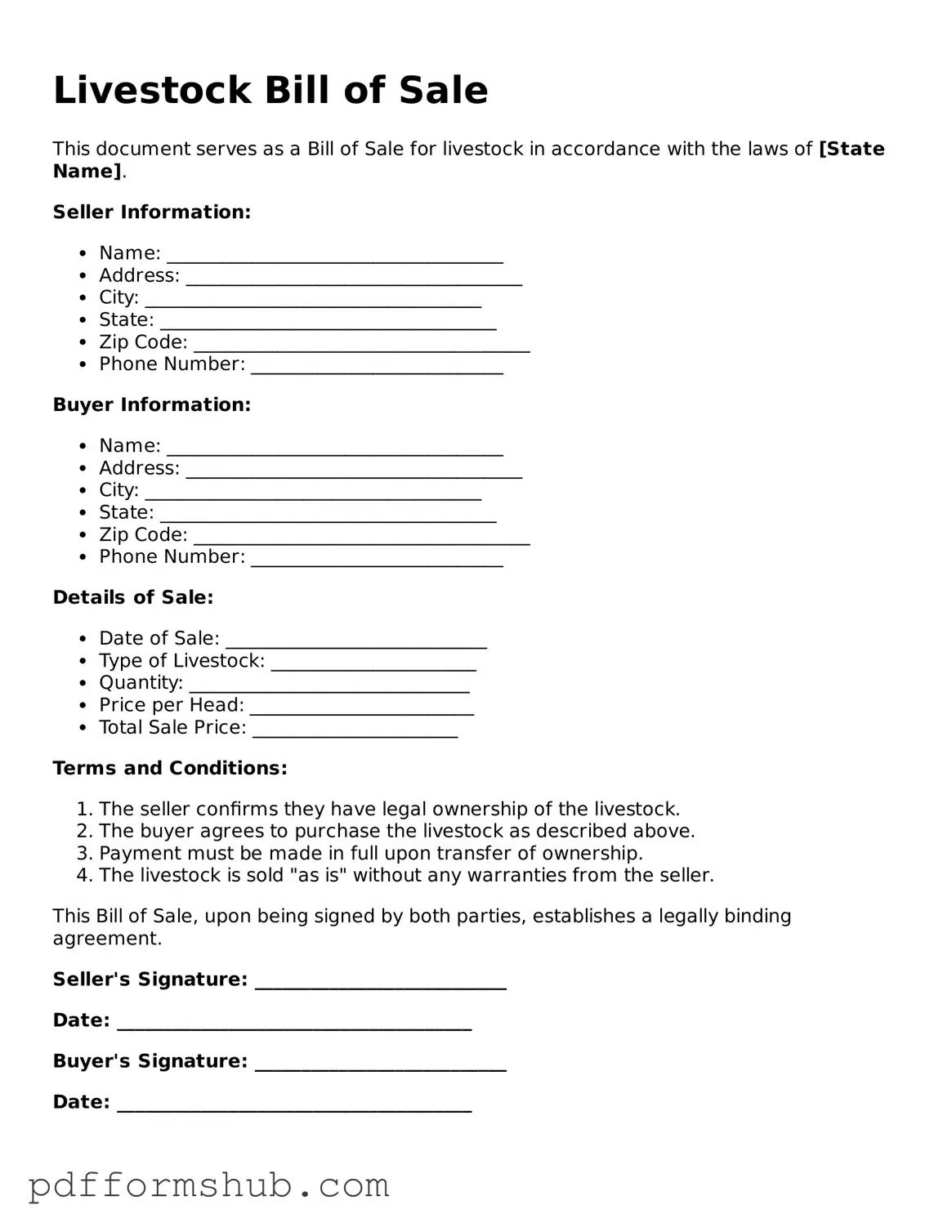 Valid Livestock Bill of Sale Form