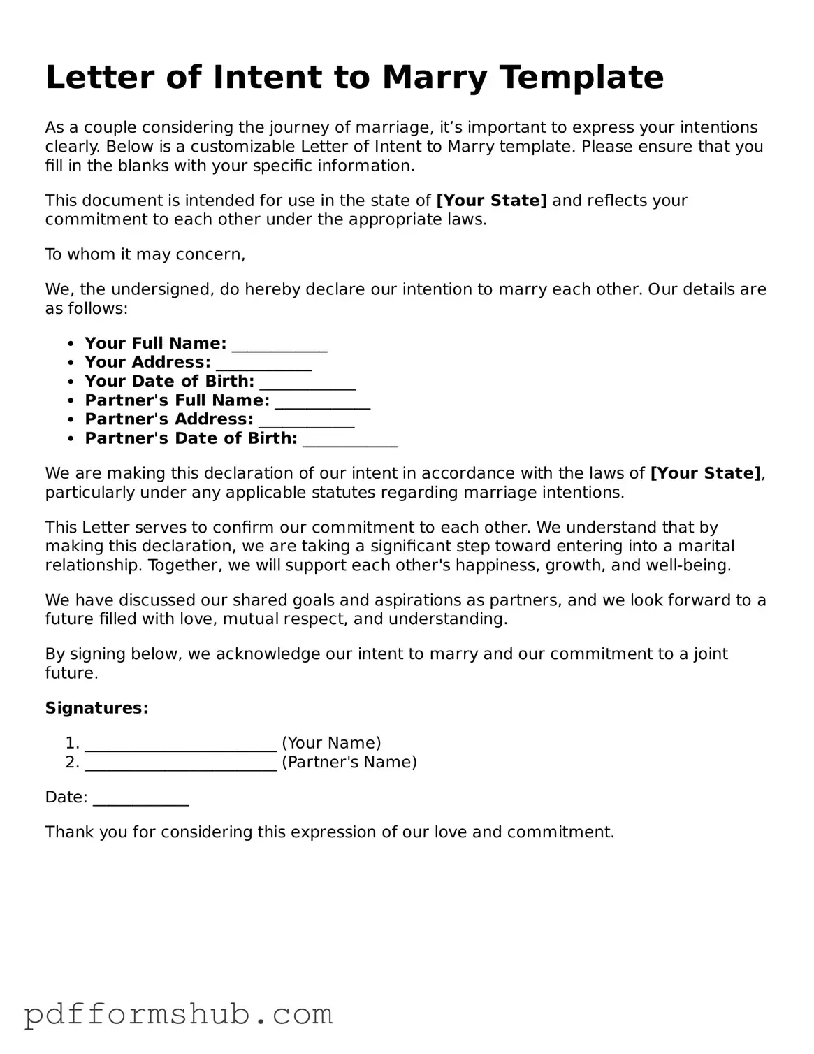 Valid Letter of Intent to Marry Form