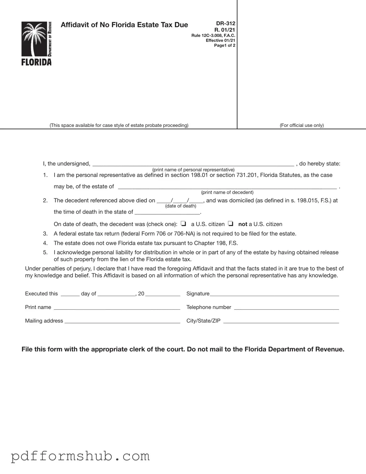 Fill in Your Fl Dr 312 Form
