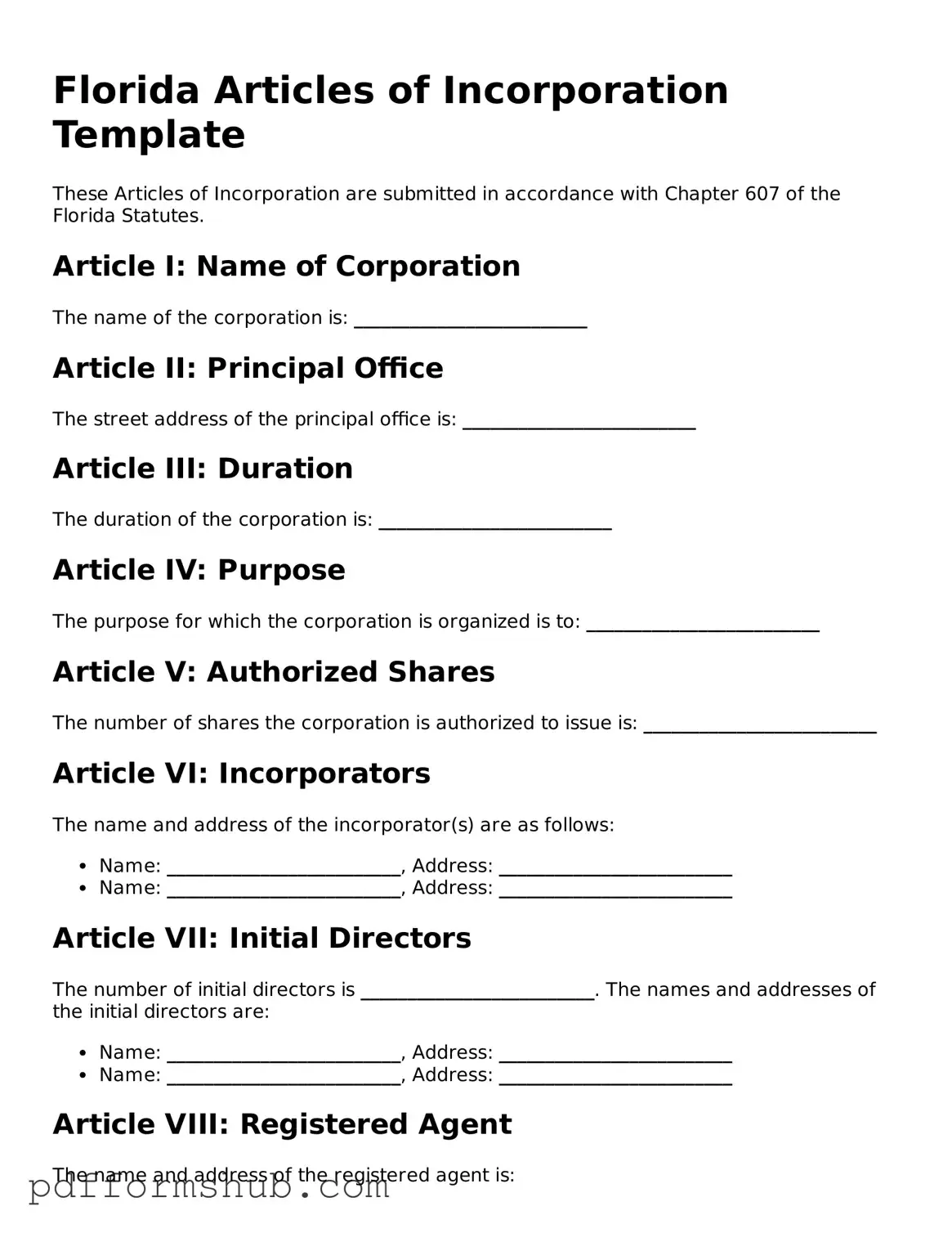 Attorney-Verified Articles of Incorporation Form for Florida State