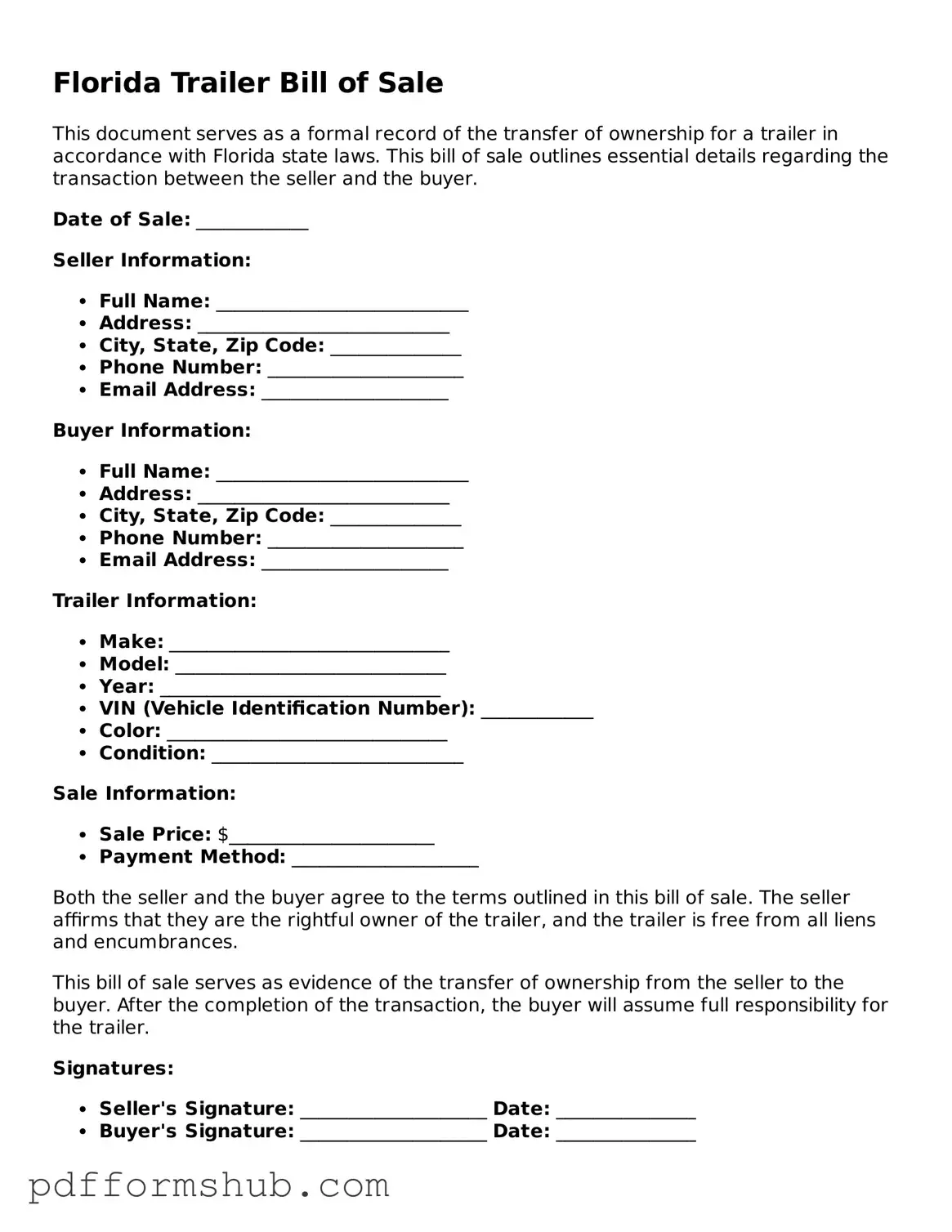 Attorney-Verified Trailer Bill of Sale Form for Florida State