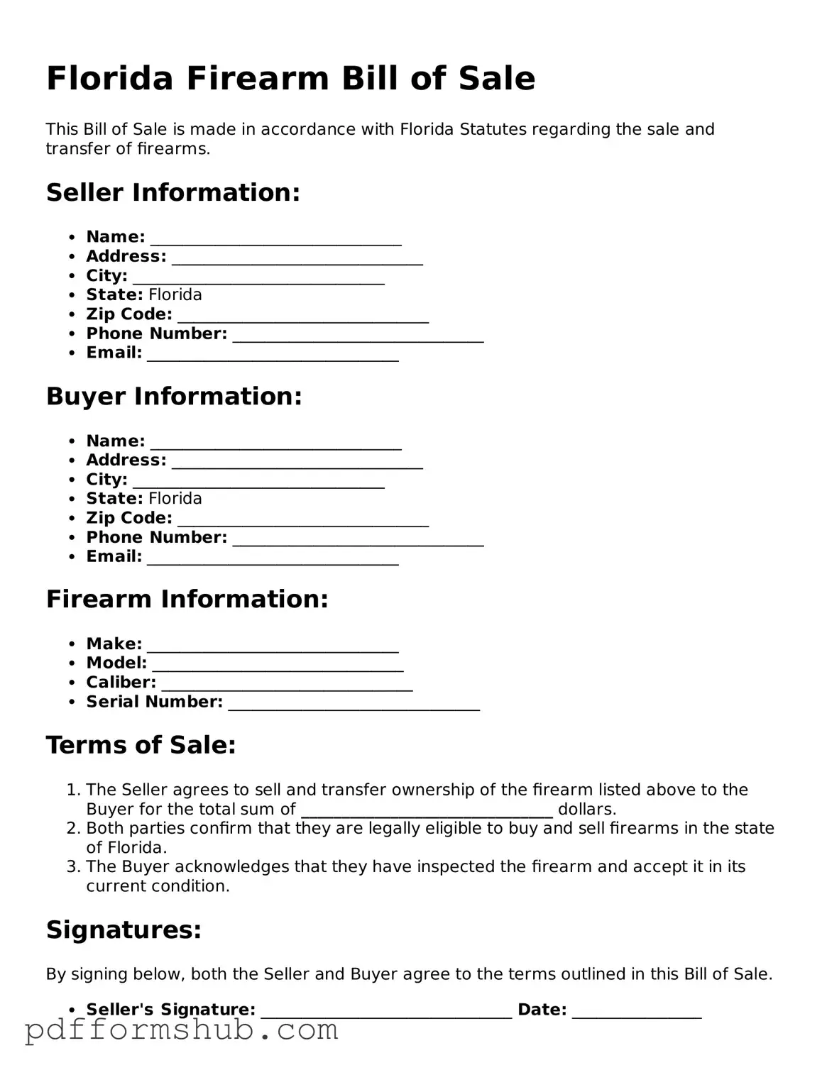 Attorney-Verified Firearm Bill of Sale Form for Florida State