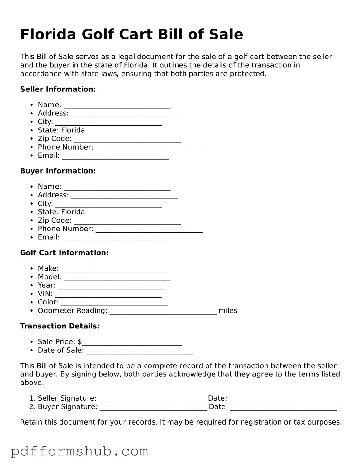 Attorney-Verified Golf Cart Bill of Sale Form for Florida State