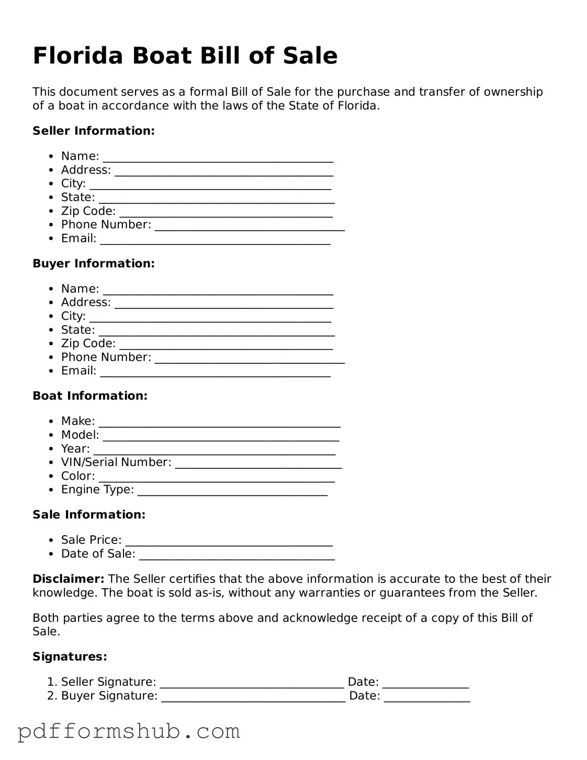 Attorney-Verified Boat Bill of Sale Form for Florida State