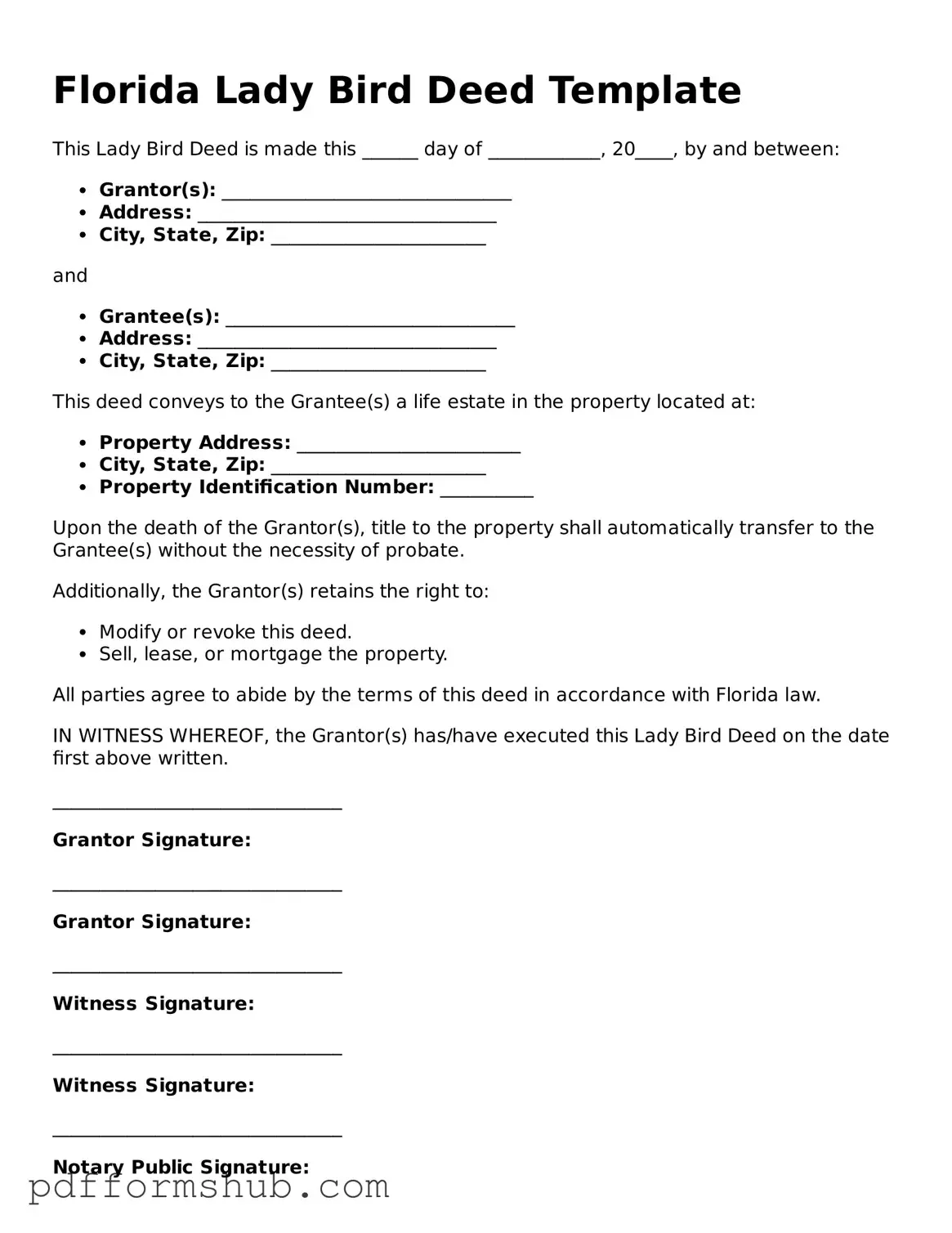 Attorney-Verified Lady Bird Deed Form for Florida State