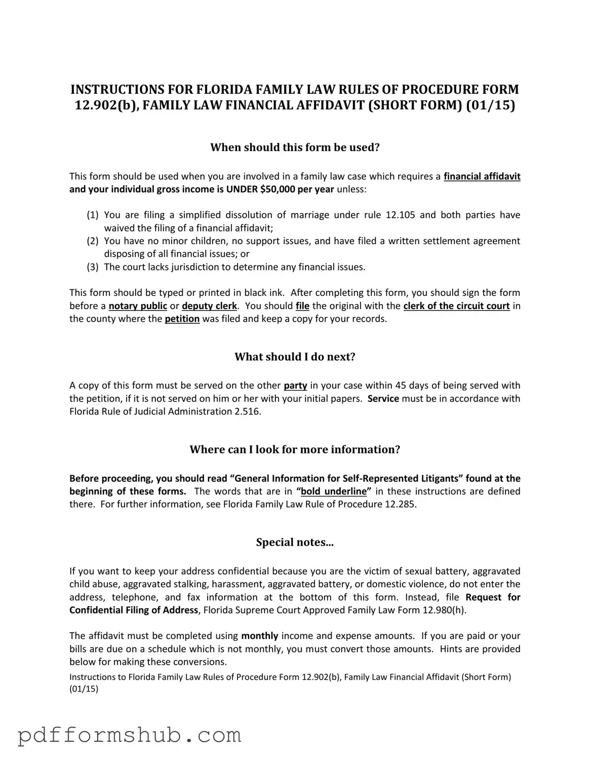 Fill in Your Florida Financial Affidavit Short 12.902(b) Form