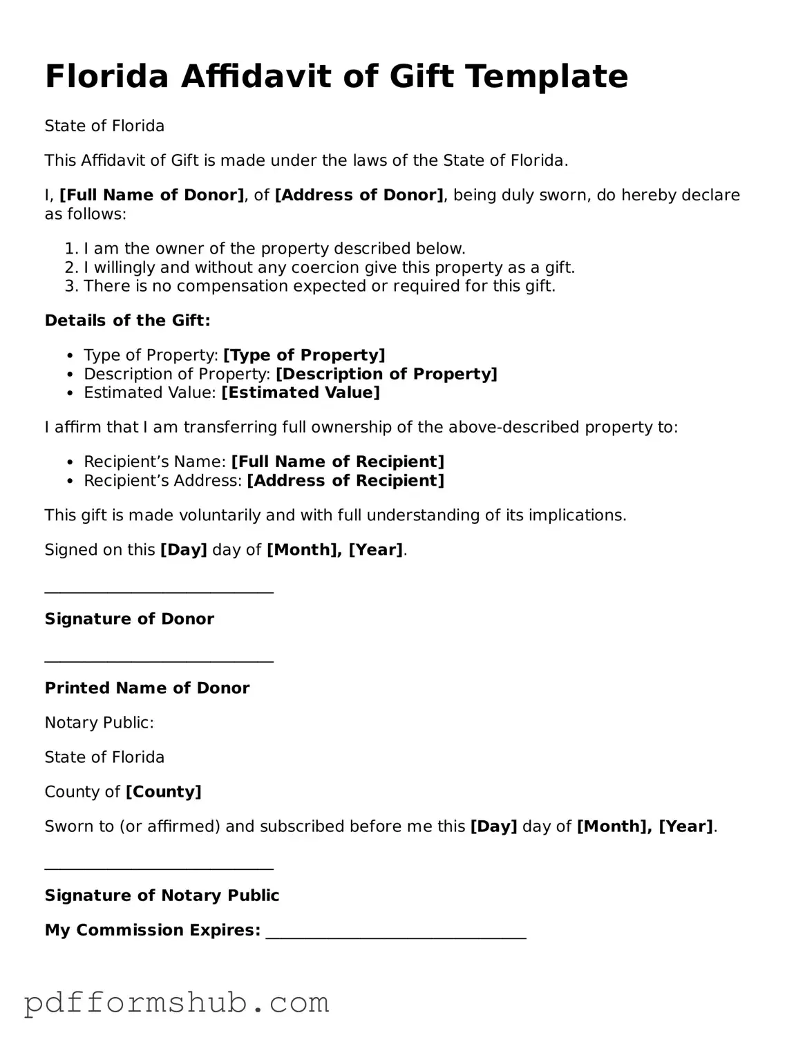 Attorney-Verified Affidavit of Gift Form for Florida State