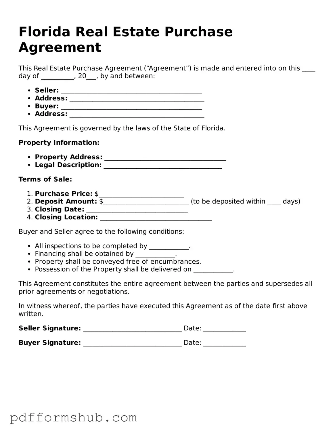 Attorney-Verified Real Estate Purchase Agreement Form for Florida State