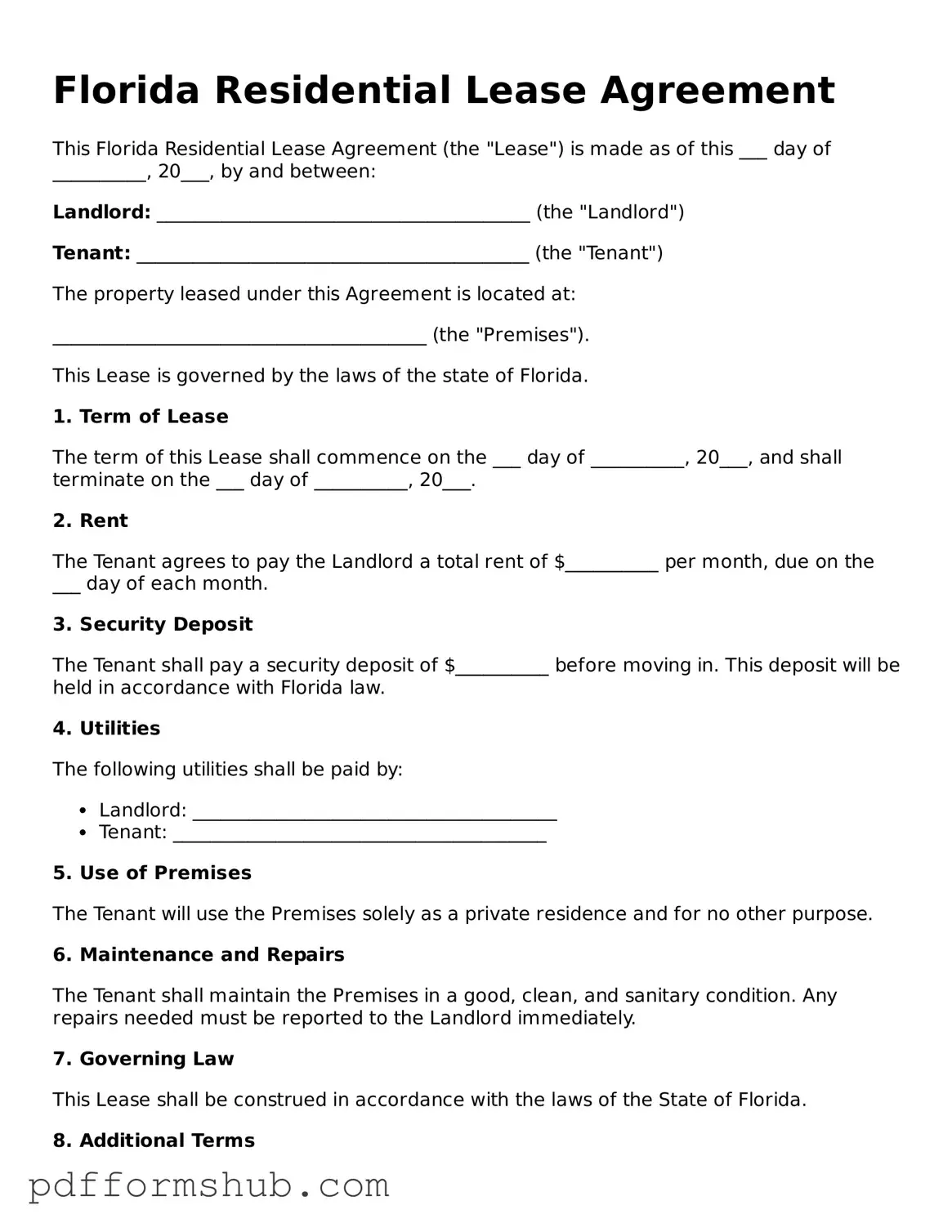 Attorney-Verified Residential Lease Agreement Form for Florida State