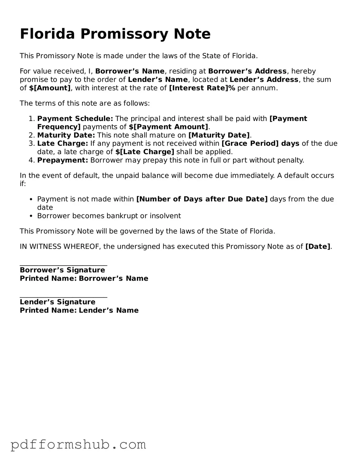 Attorney-Verified Promissory Note Form for Florida State