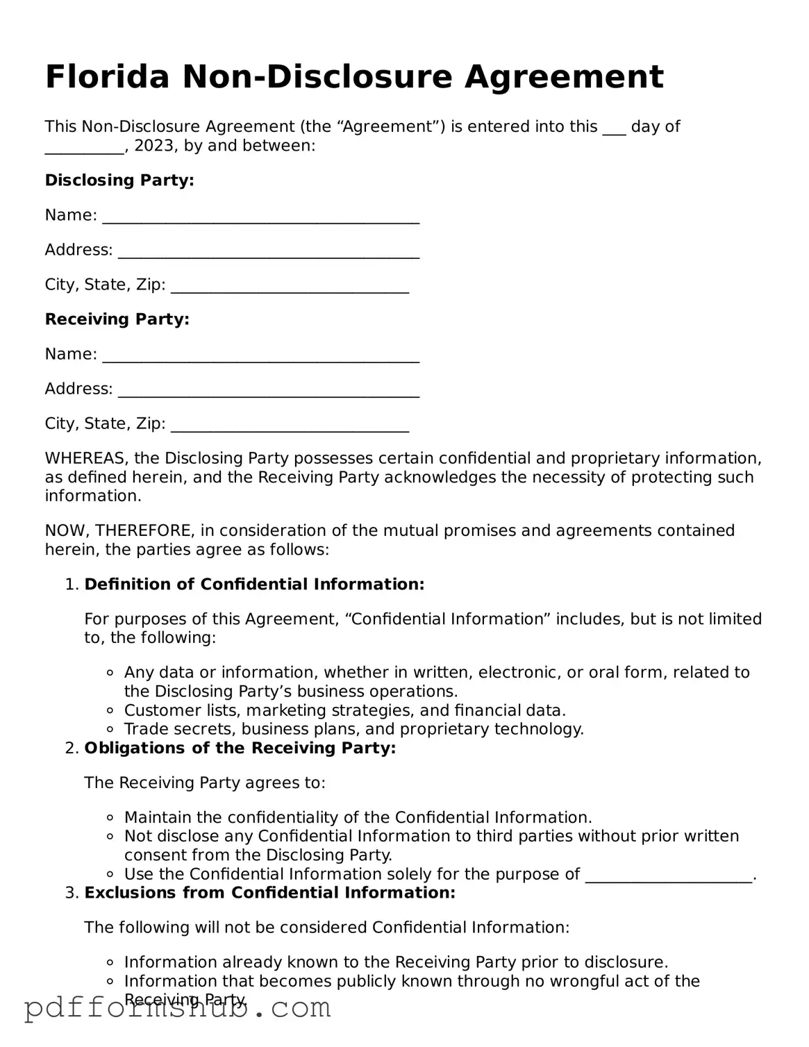 Attorney-Verified Non-disclosure Agreement Form for Florida State