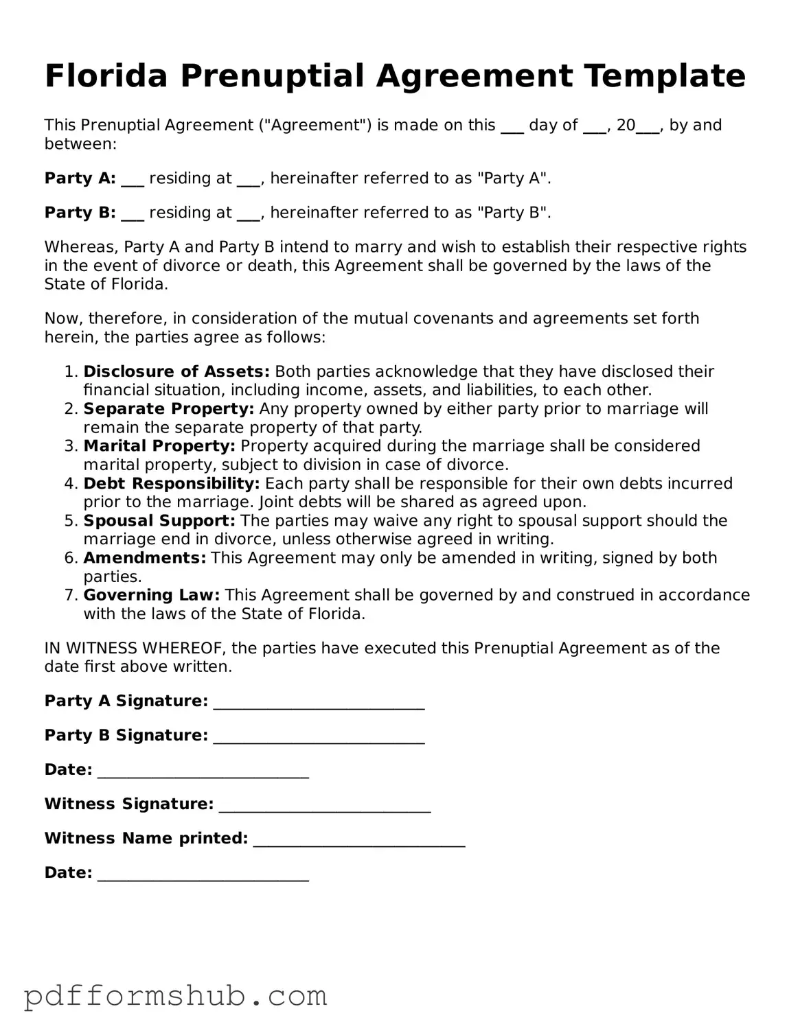 Attorney-Verified Prenuptial Agreement Form for Florida State