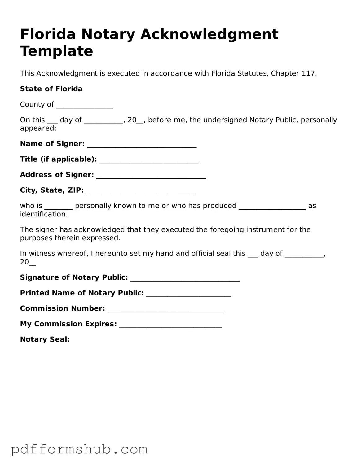 Attorney-Verified Notary Acknowledgement Form for Florida State