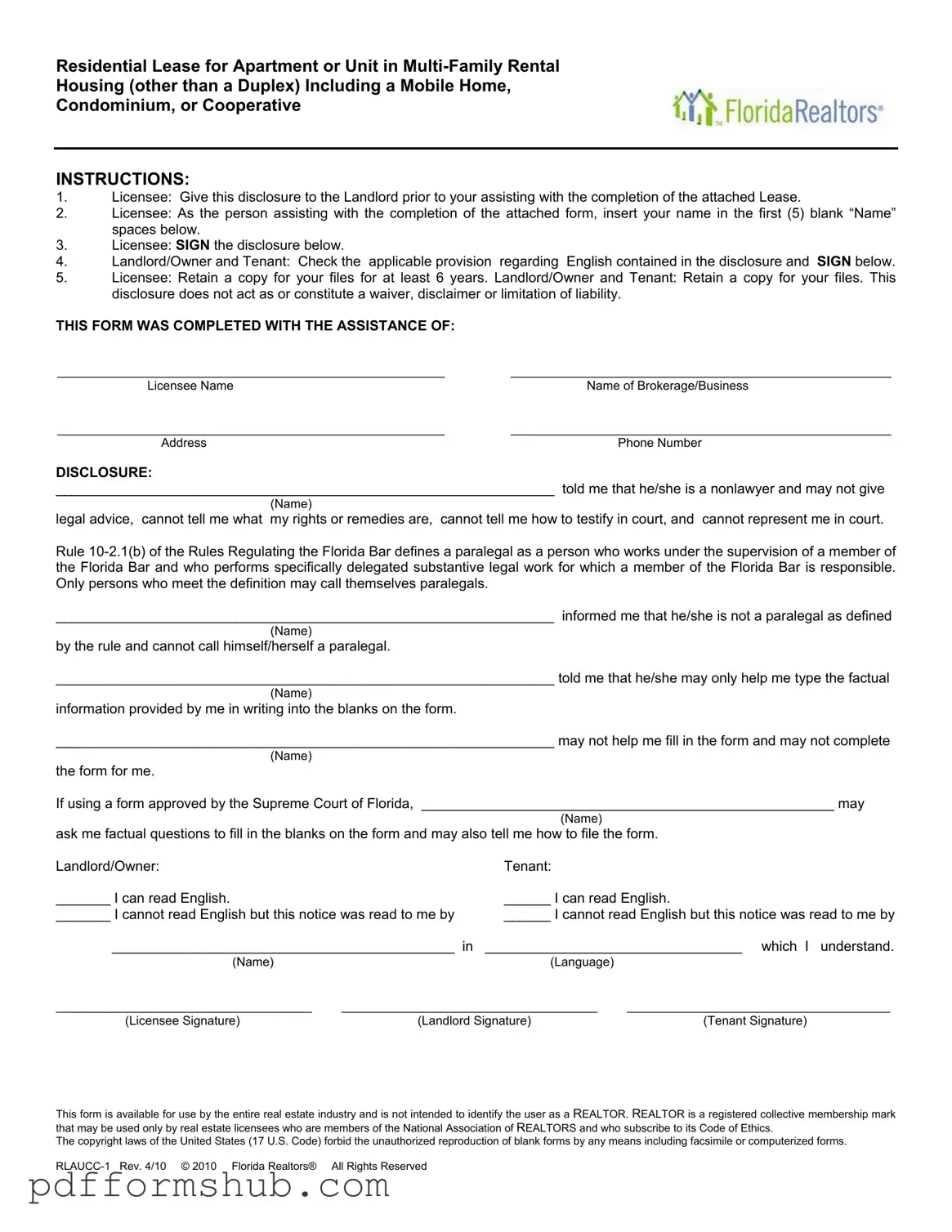 Fill in Your Florida Realtors Residential Lease Form