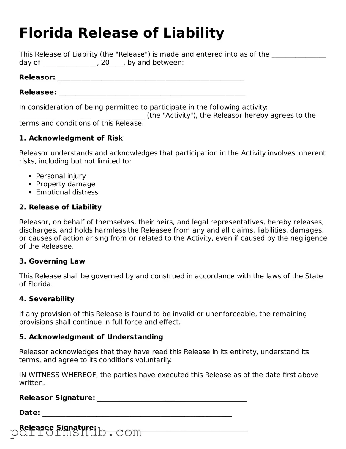 Attorney-Verified Release of Liability Form for Florida State