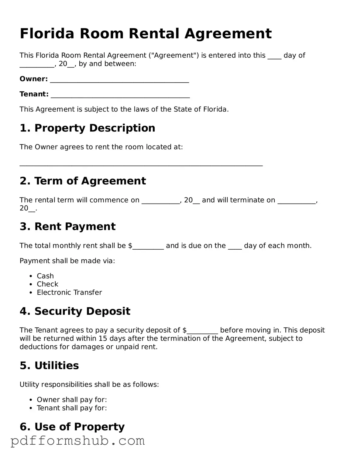 Attorney-Verified Room Rental Agreement Form for Florida State