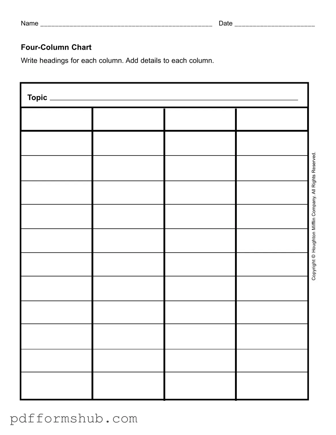 Fill in Your Four Column Chart Form