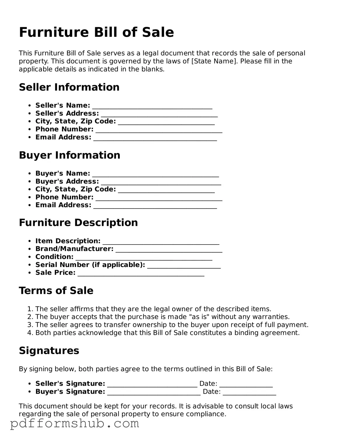 Valid Furniture Bill of Sale Form