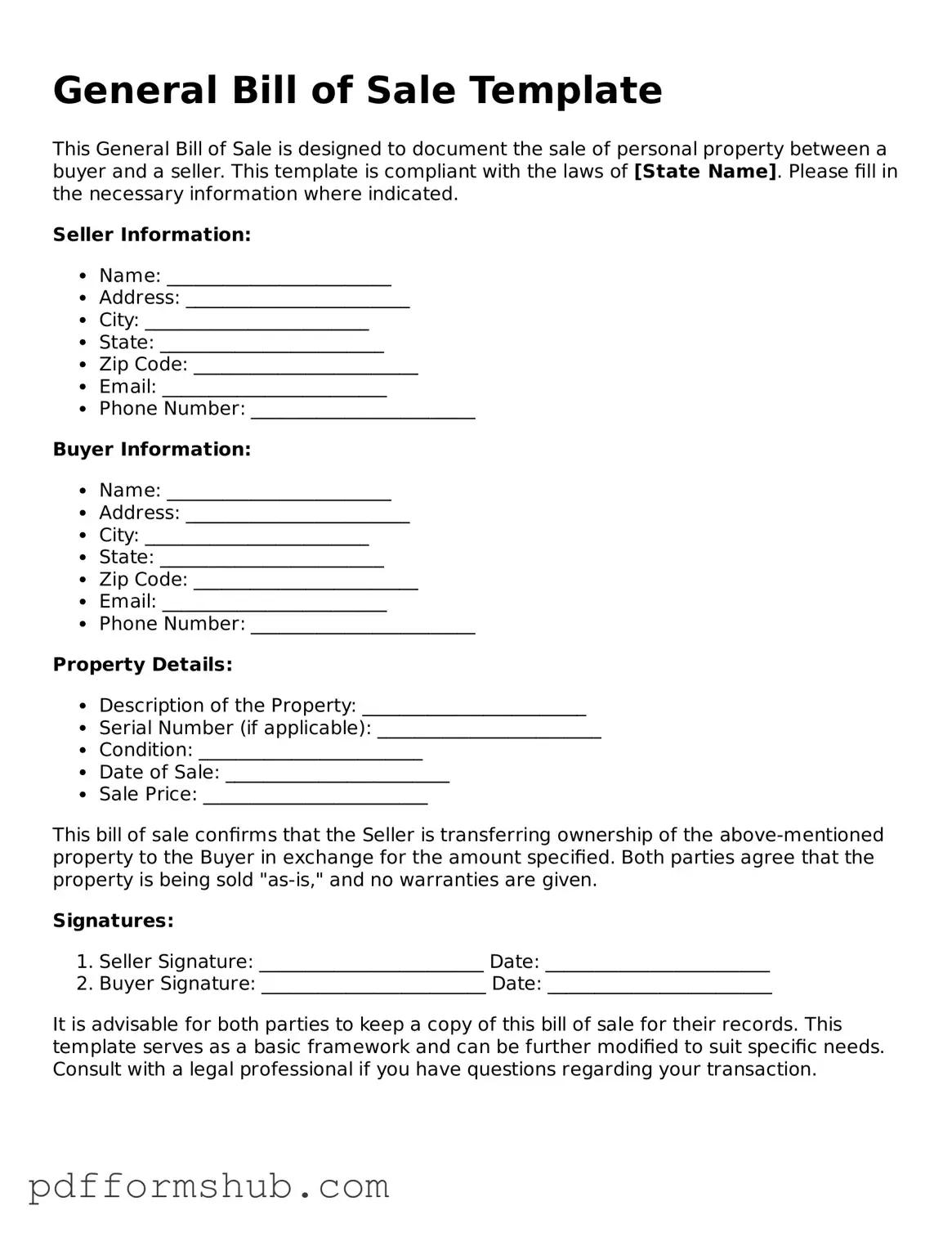 Valid General Bill of Sale Form