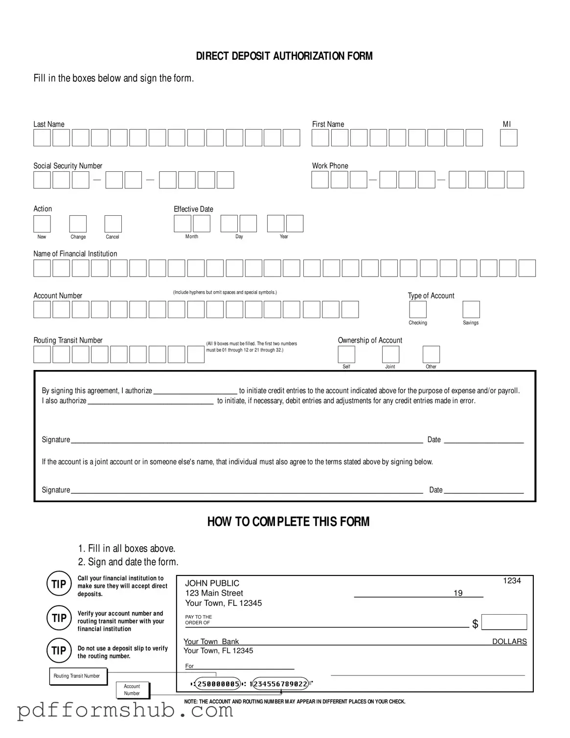 Fill in Your Generic Direct Deposit Form
