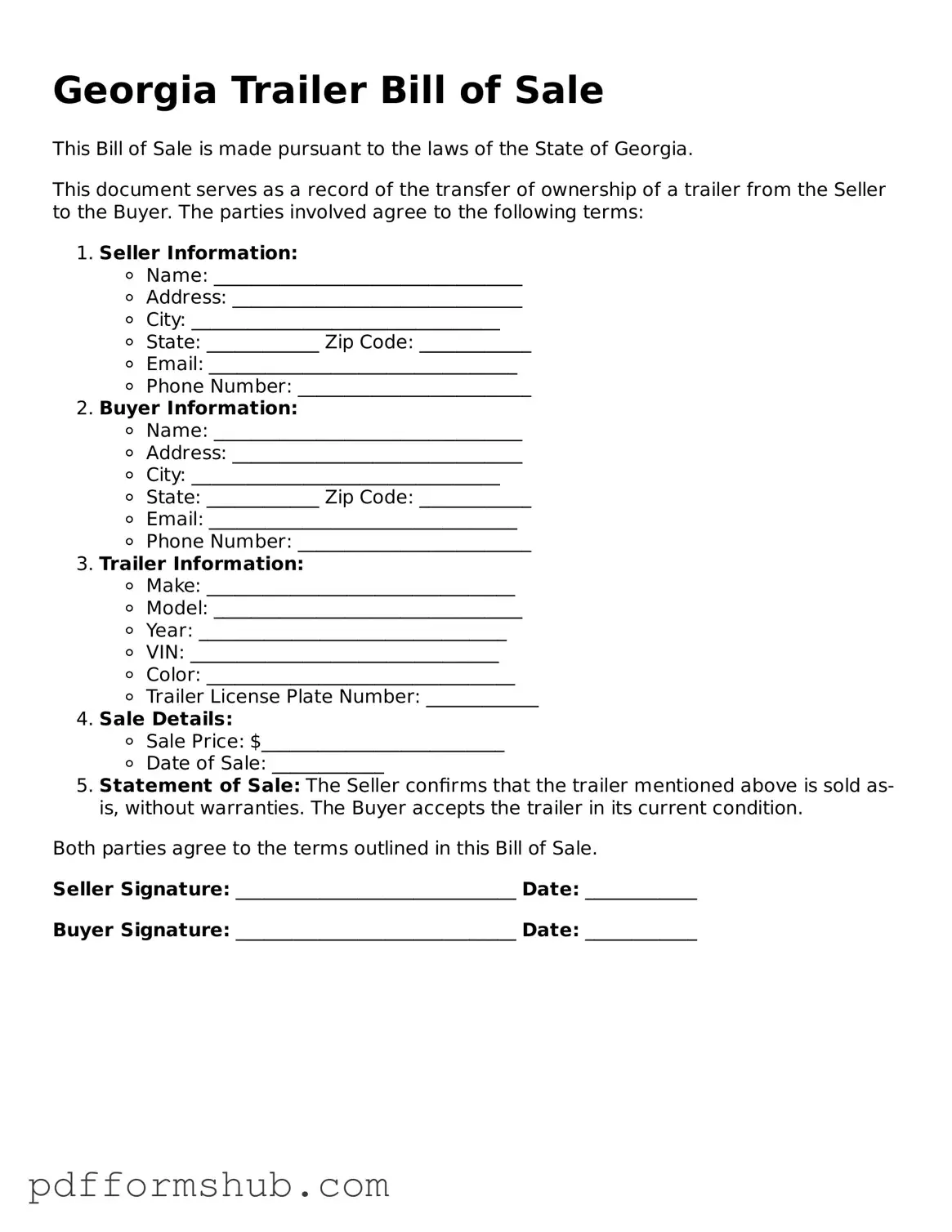 Attorney-Verified Trailer Bill of Sale Form for Georgia State