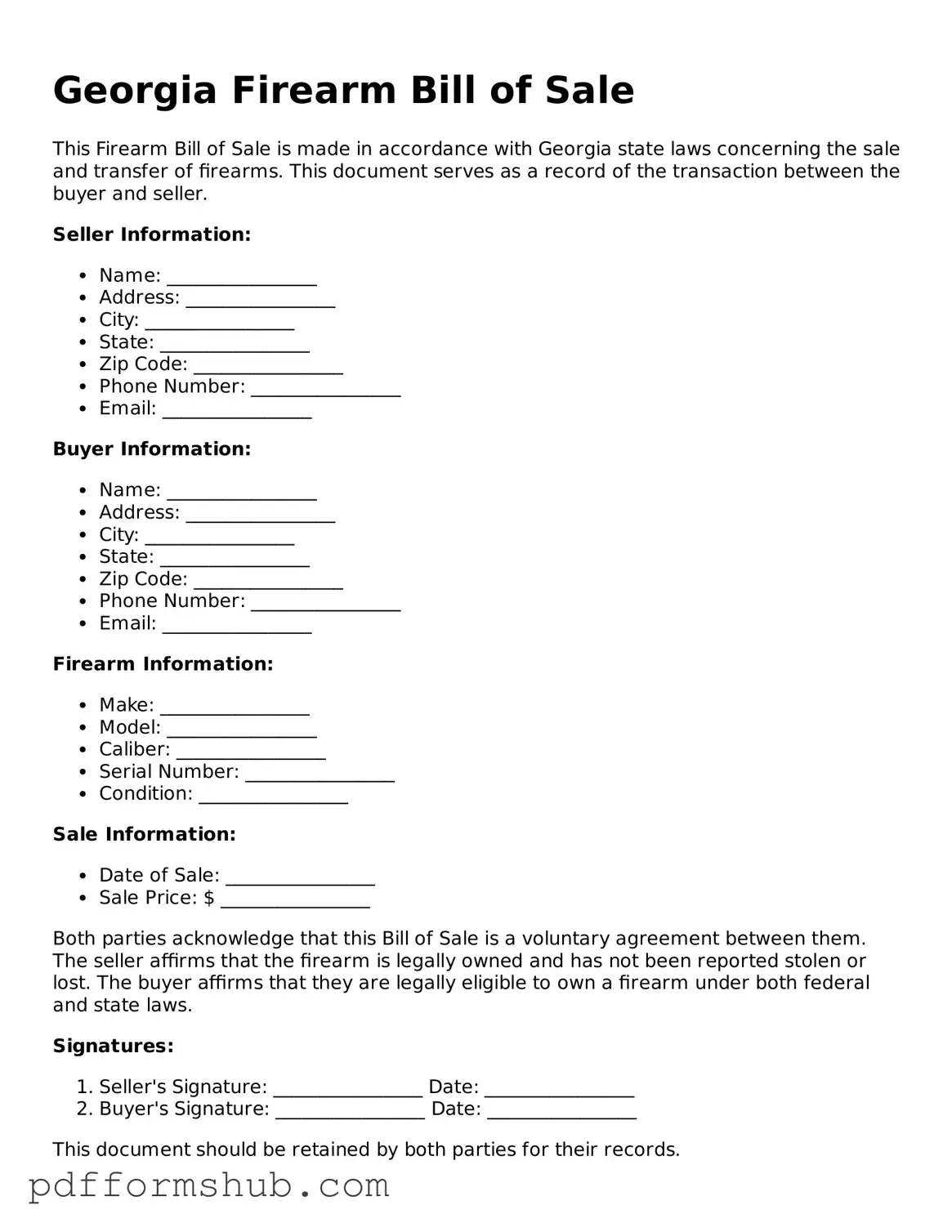 Attorney-Verified Firearm Bill of Sale Form for Georgia State