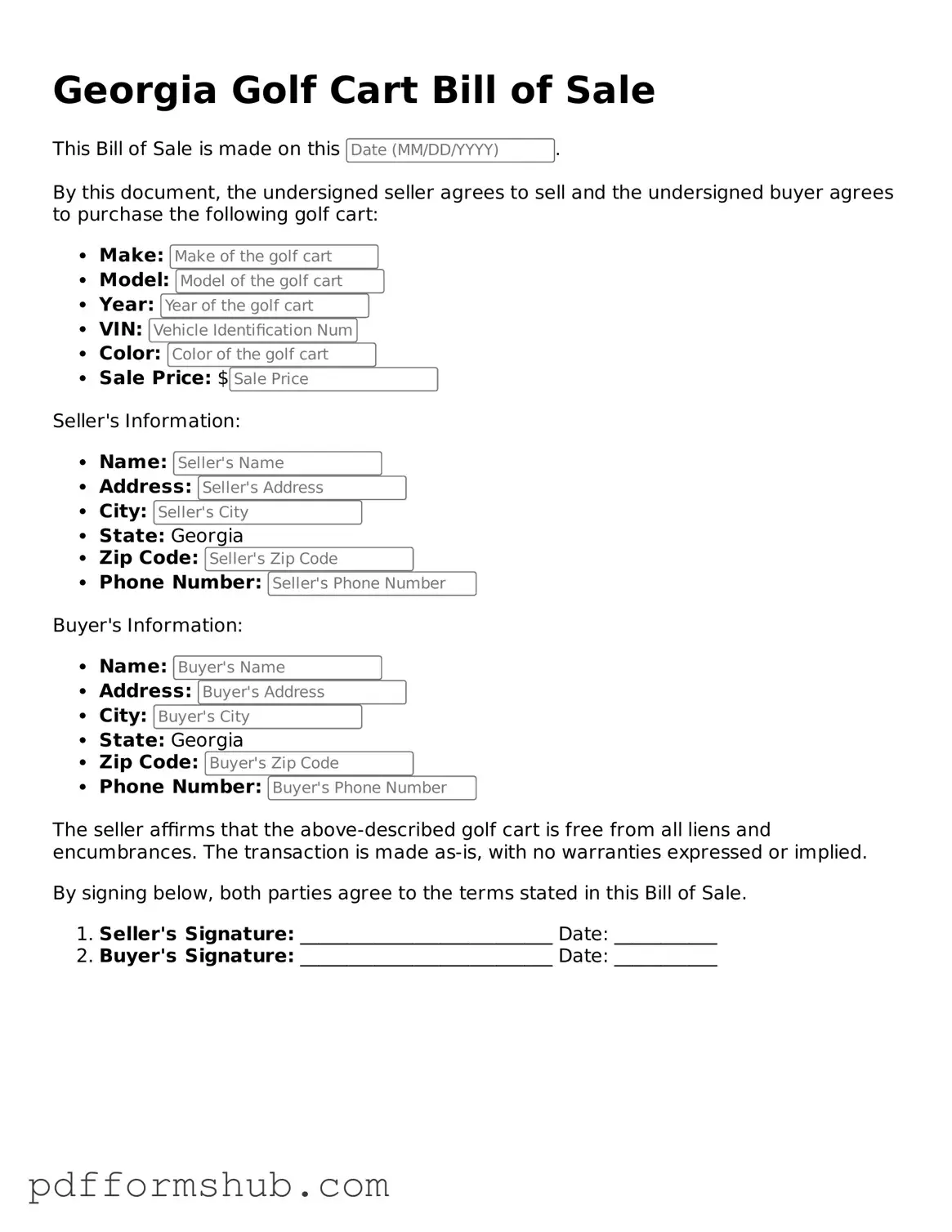 Attorney-Verified Golf Cart Bill of Sale Form for Georgia State