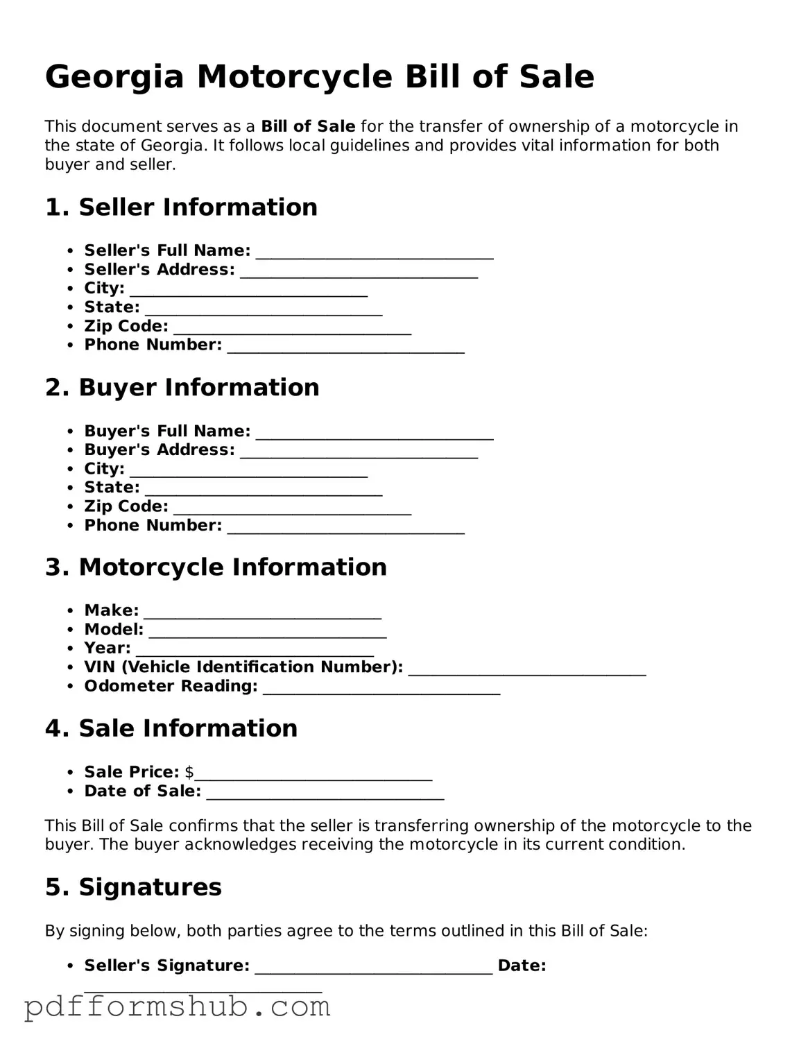 Attorney-Verified Motorcycle Bill of Sale Form for Georgia State