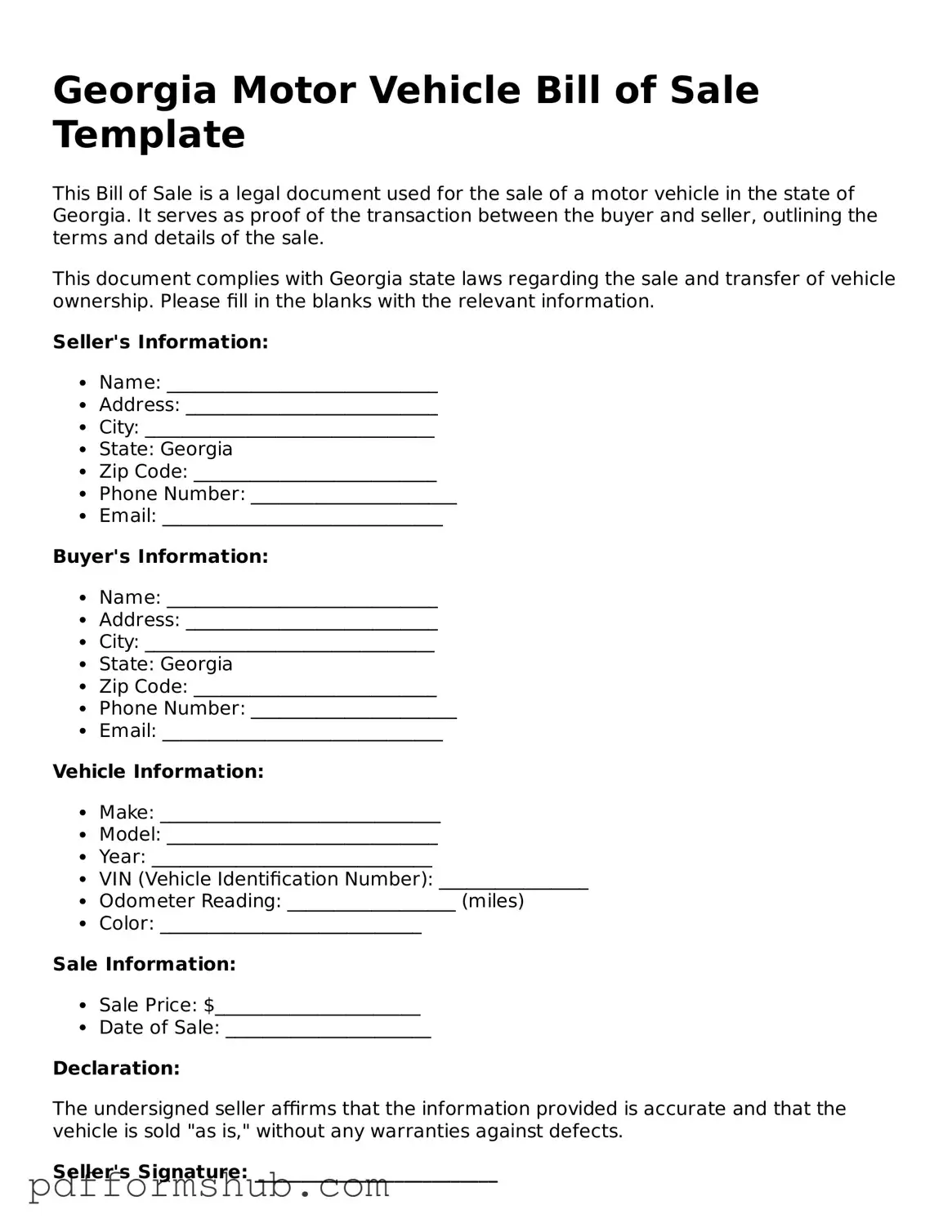 Attorney-Verified Motor Vehicle Bill of Sale Form for Georgia State