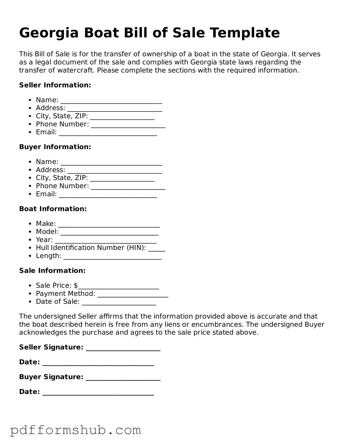 Attorney-Verified Boat Bill of Sale Form for Georgia State