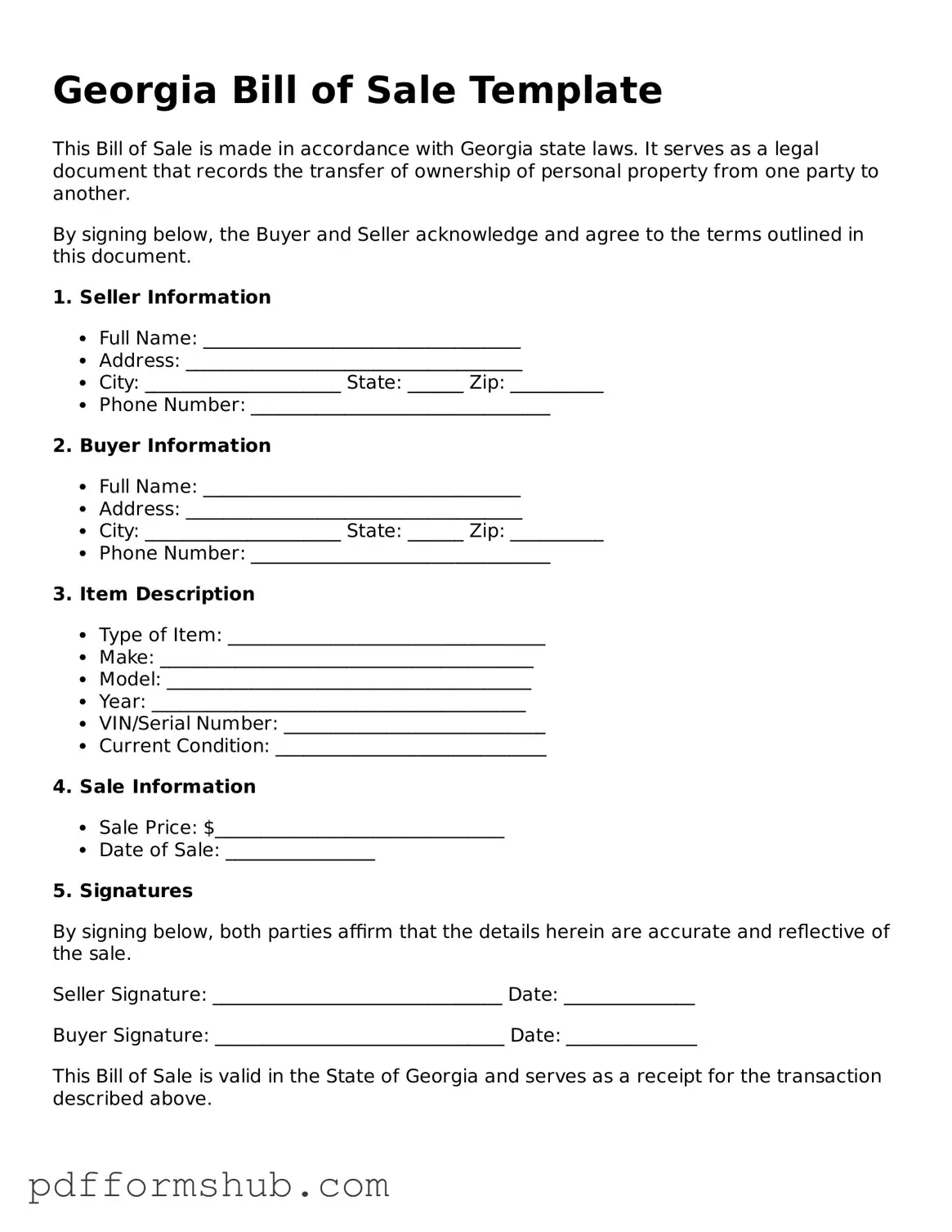 Attorney-Verified Bill of Sale Form for Georgia State