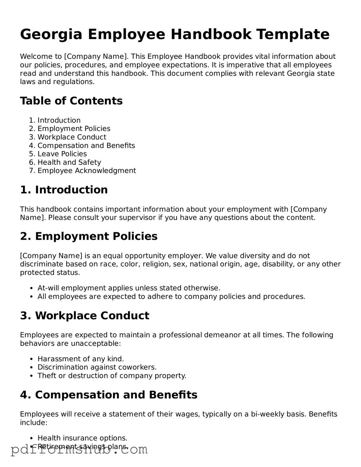 Attorney-Verified Employee Handbook Form for Georgia State