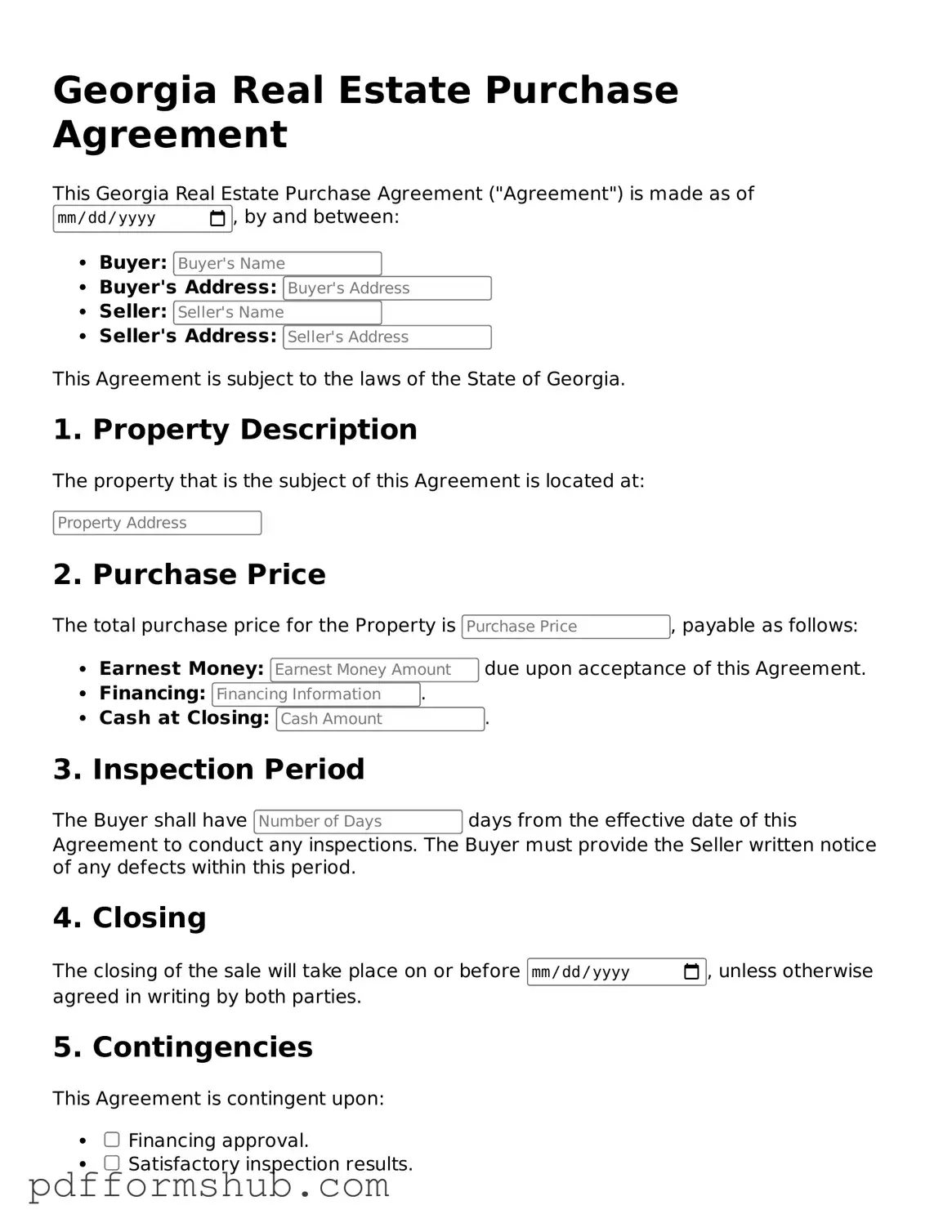 Attorney-Verified Real Estate Purchase Agreement Form for Georgia State