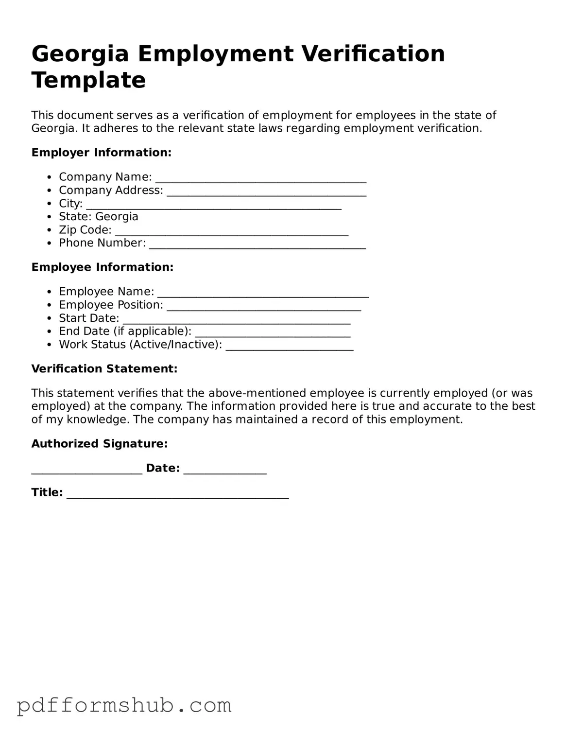 Attorney-Verified Employment Verification Form for Georgia State